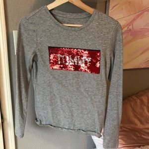 Long sleeve sequin switch top